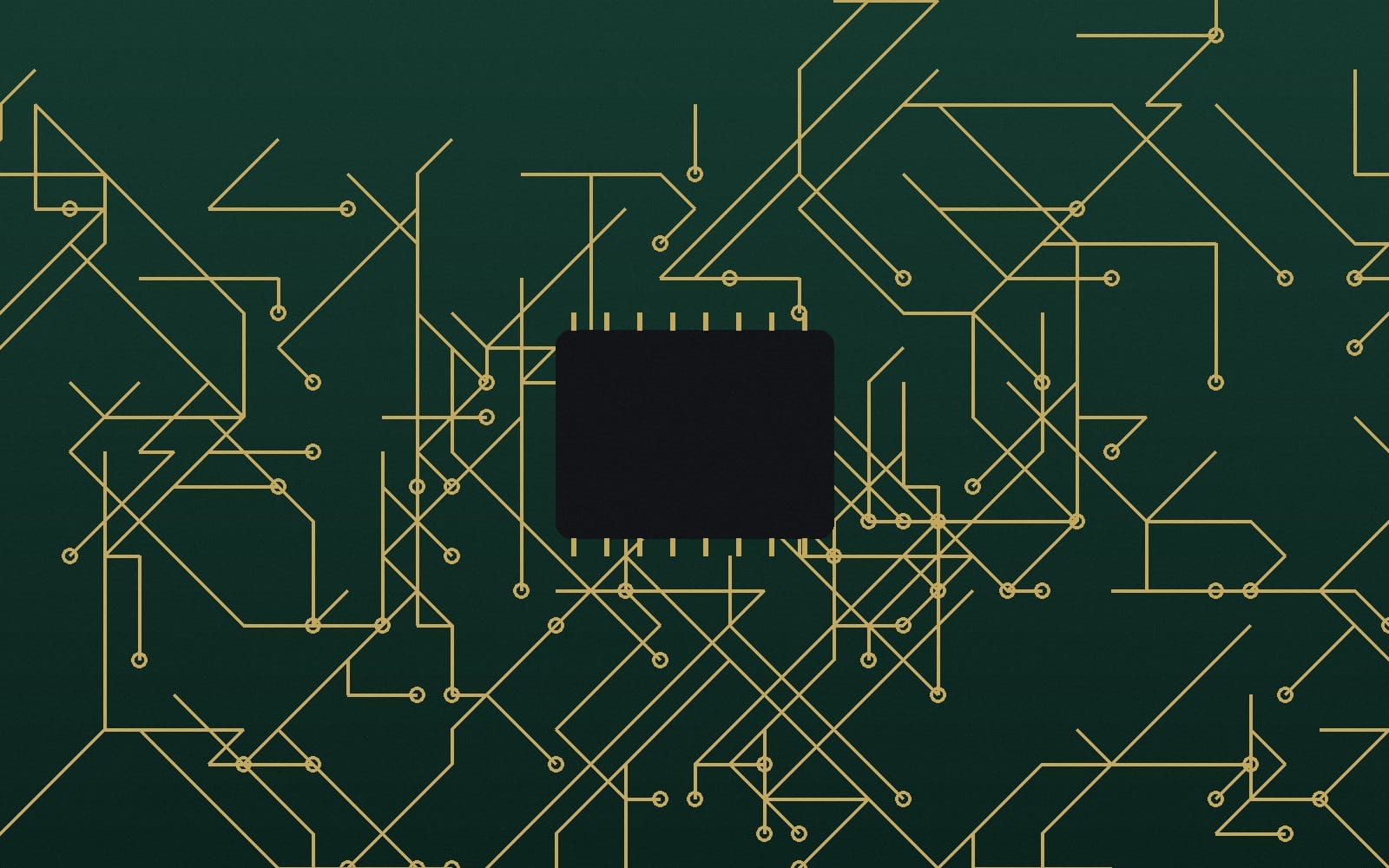 An abstract circuit board in gold on green